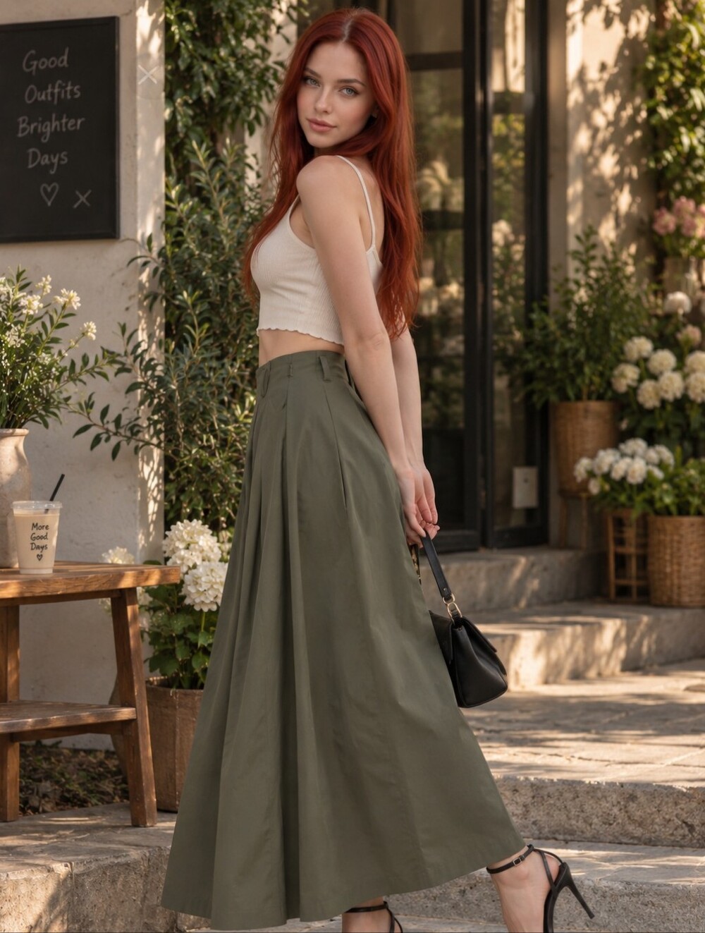 Vintage Saks Fifth Avenue Olive Green Pleated Maxi Skirt Size 8 CC